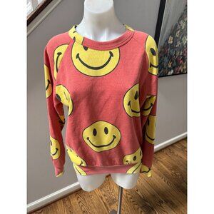 Aviator Nation Smiley Repeat Oversized Crewneck Sweatshirt Rust Red Size XS